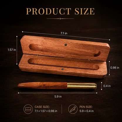Wooden pen gift set product size, case 7.1 x 1.57 x 0.98 in, pen 5.9 x 0.4 in