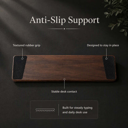 Hand-carved walnut wrist rest anti-slip pad bottom view