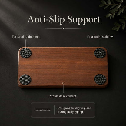 Walnut hand rest anti-slip support feature, desk accessory detail