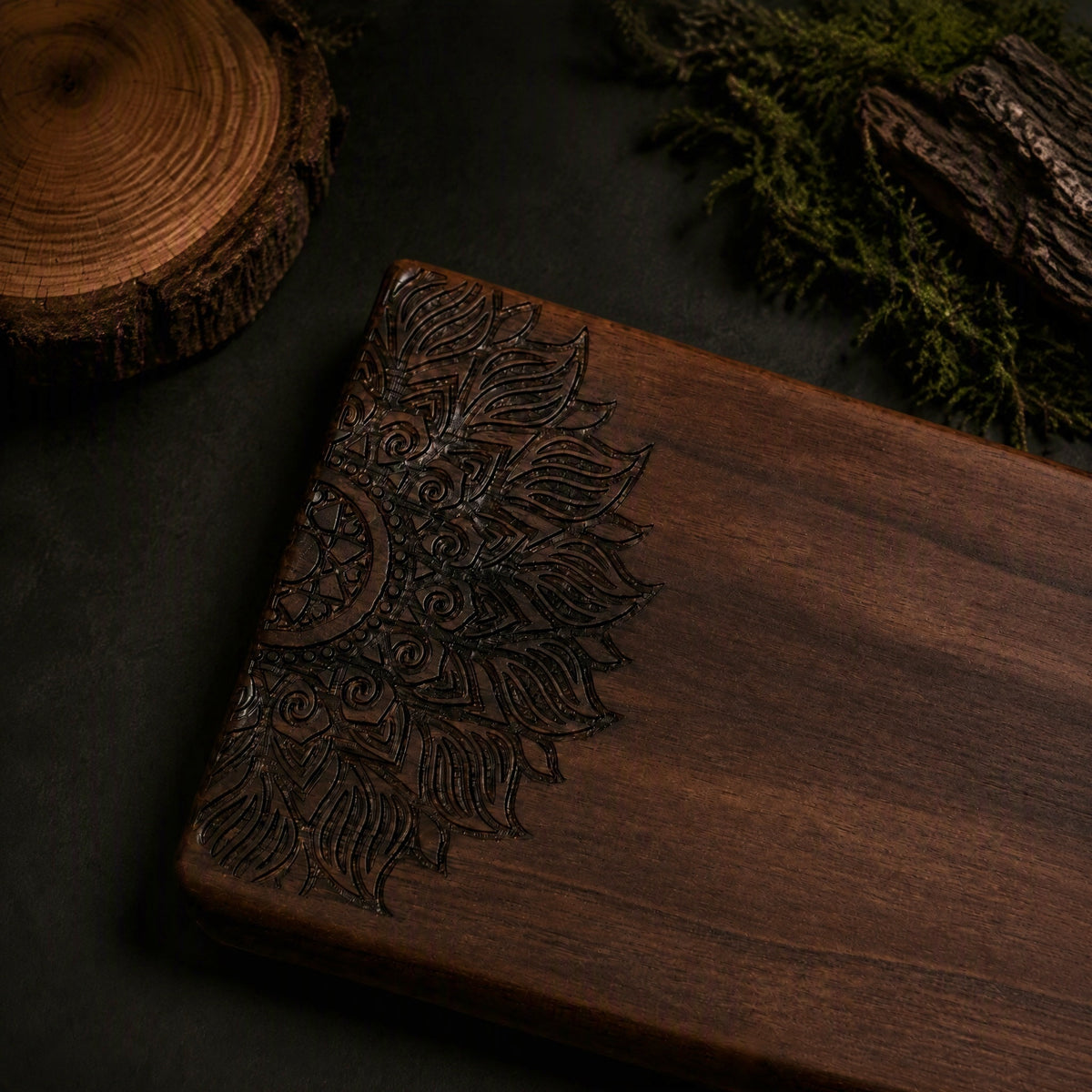 HAVNMADE walnut wrist rest carved pattern detail, natural wood grain texture