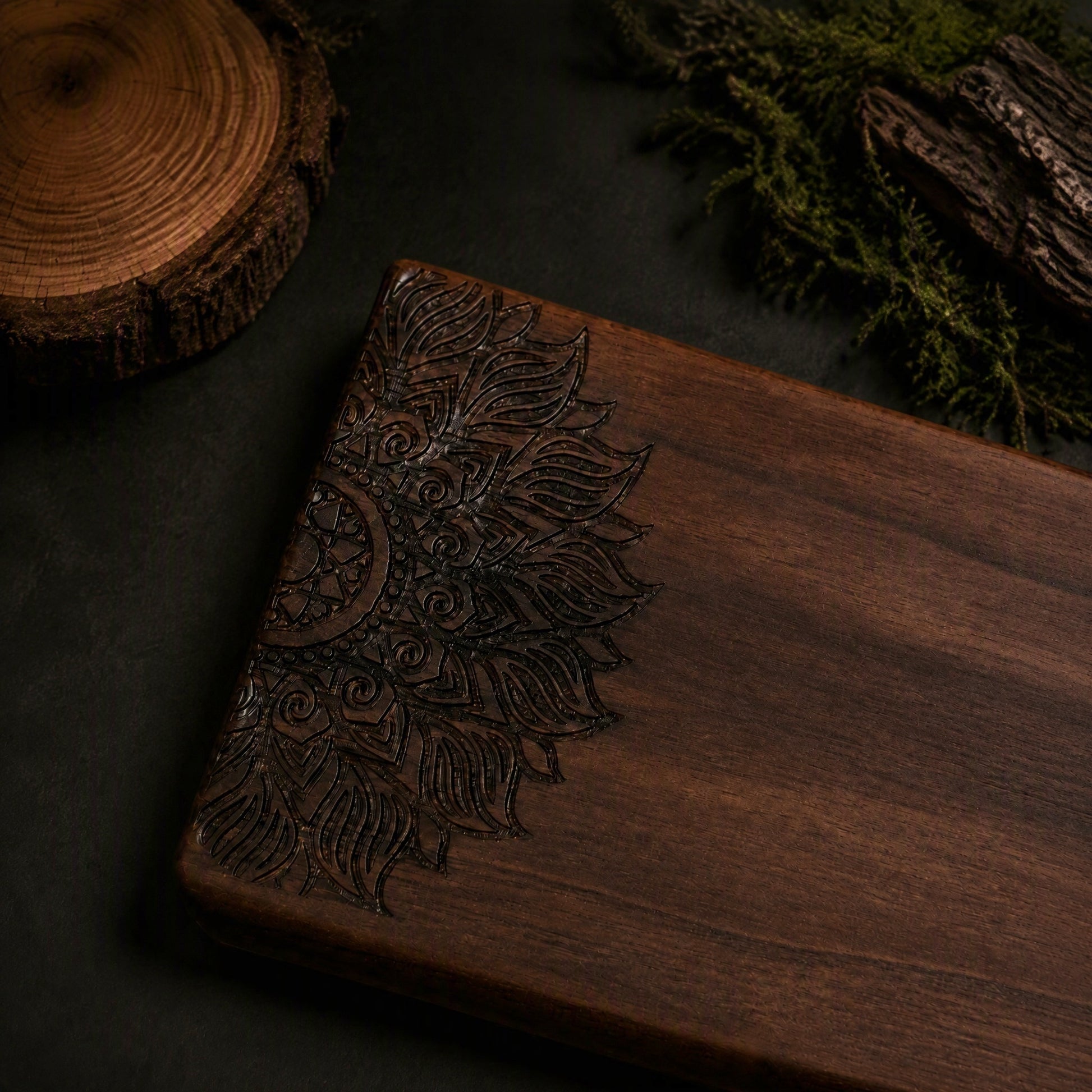 HAVNMADE walnut wrist rest carved pattern detail, natural wood grain texture