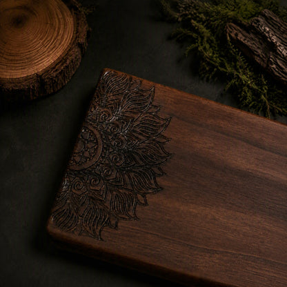 HAVNMADE walnut wrist rest carved pattern detail, natural wood grain texture