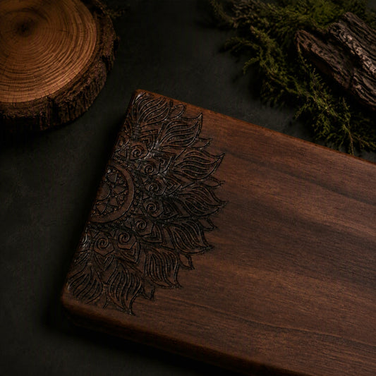 HAVNMADE walnut wrist rest carved pattern detail, natural wood grain texture