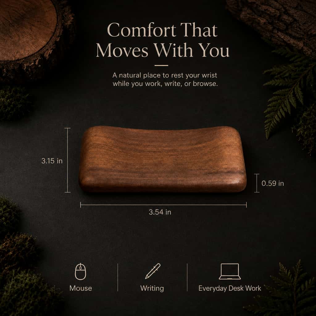 Walnut hand rest product size 3.15x 3.54x 0.59 inches, size reference chart
