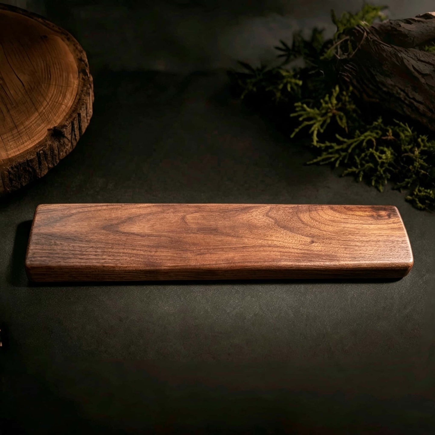 Plain walnut wrist rest handcrafted, smooth finish side view