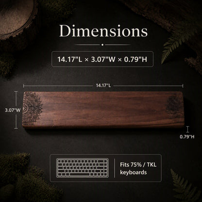 Walnut wrist rest dimensions 14.17 x 3.07 x 0.87 inches, size reference chart