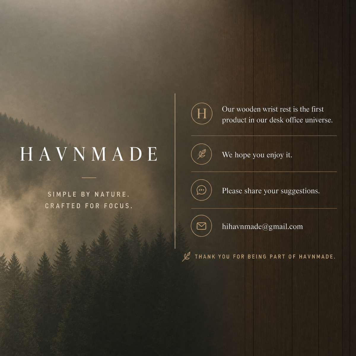 HAVNMADE brand story, simple by nature crafted for focus, desk office collection