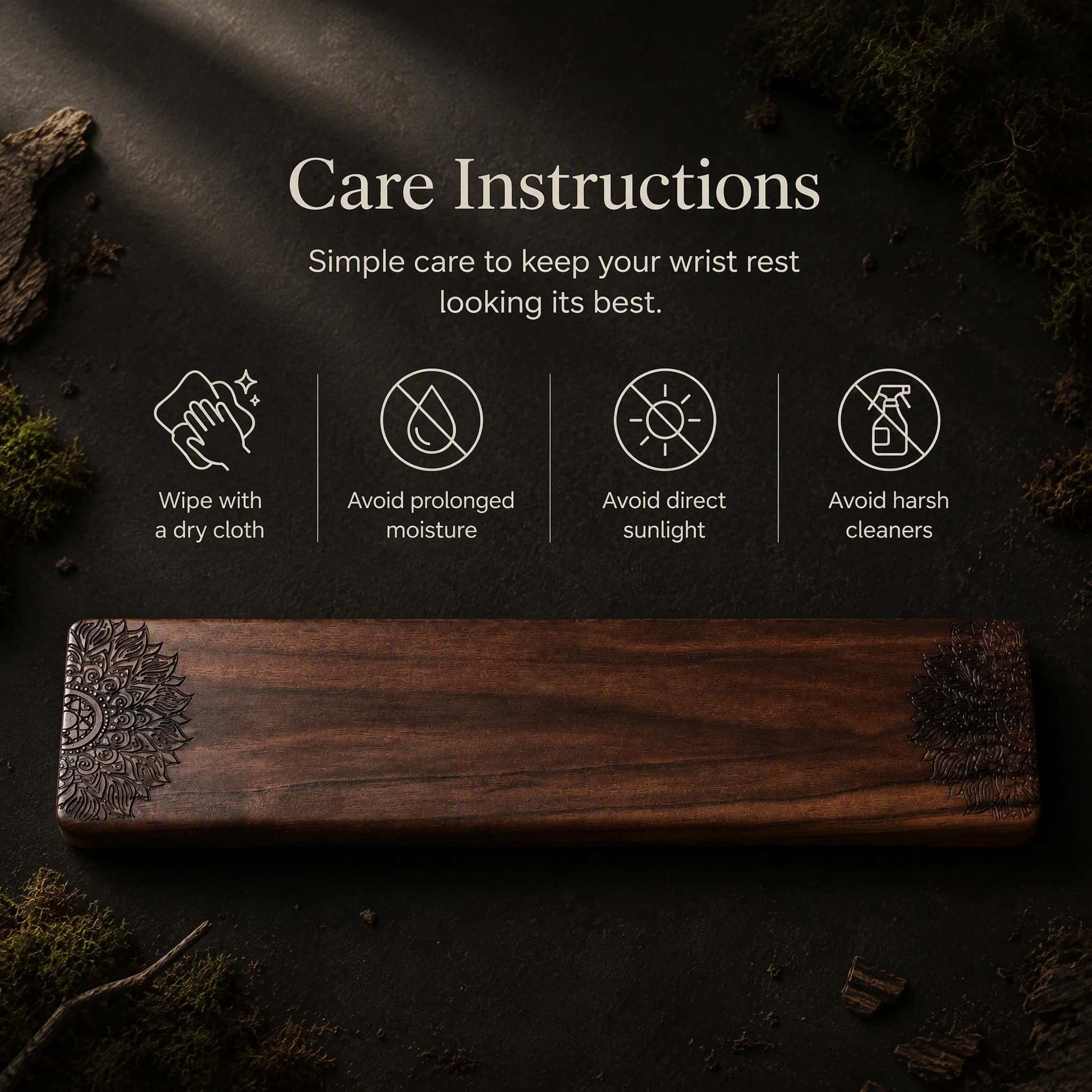 Walnut wrist rest care instructions, how to maintain natural wood finish